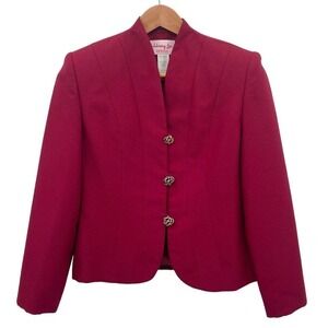 🍀Henry Lee Petites Red Long Sleeve Button Front Formal Blazer Size 4P